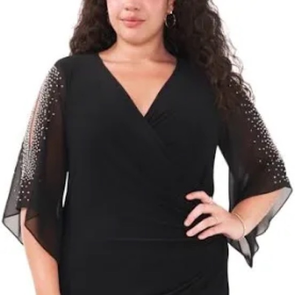 MSK Womens  Beaded Trim Chiffon Sleeve Surplice Maxi Gown, black size S - Picture 4 of 13